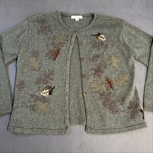 Vintage Tradition Country Collection Fall Embroidered Knit Cardigan Sweater L 16